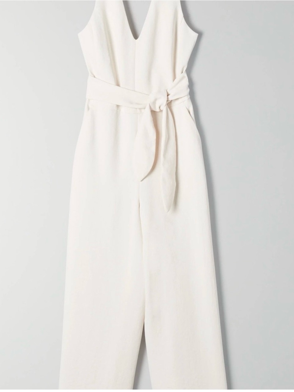 Aritzia Cream Sleeveless Jumpsuit With Tie Waist